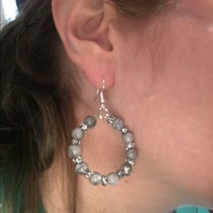 Hand made stone hoop earrings